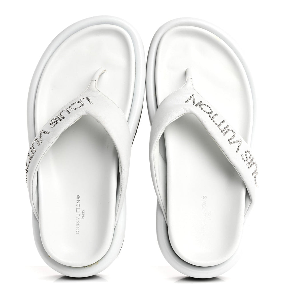 Calfskin Logo Studded Pillow Flat Thong Sandals 35 White £¨ Direct shipment via from wholesalehk.shop