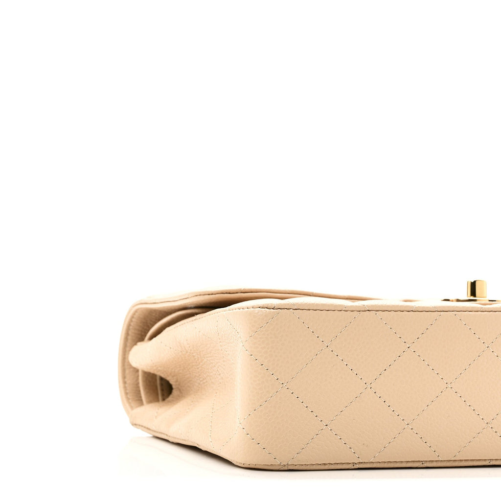 Caviar Quilted Medium Double Flap Beige wholesalehk.shop