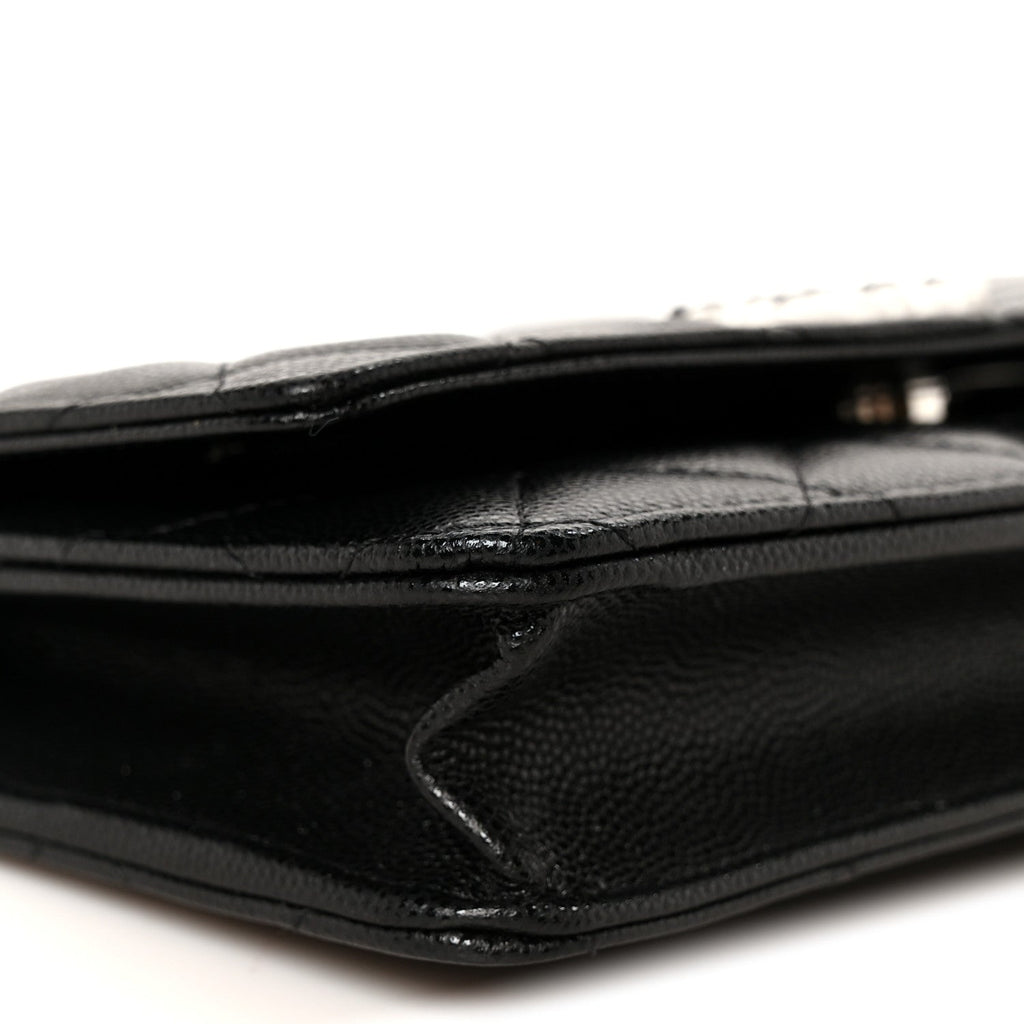 Caviar Quilted Chanel 19 Wallet On Chain WOC Black White wholesalehk.shop