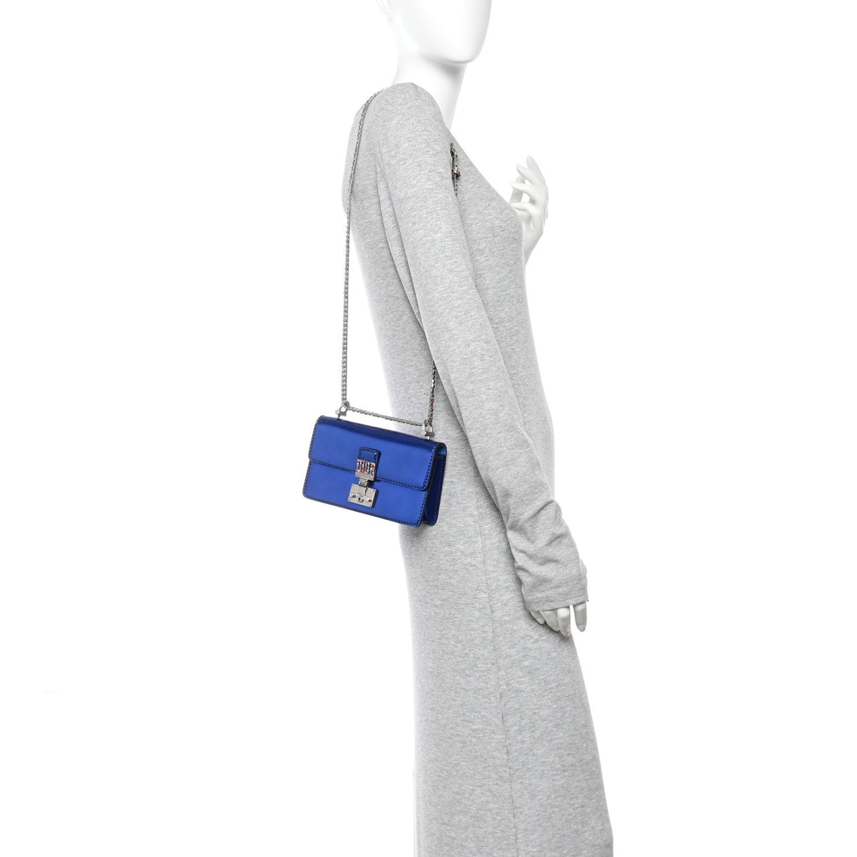 Metallic Patent Crystal Dioraddict Flap Bag Blue wholesalehk.shop