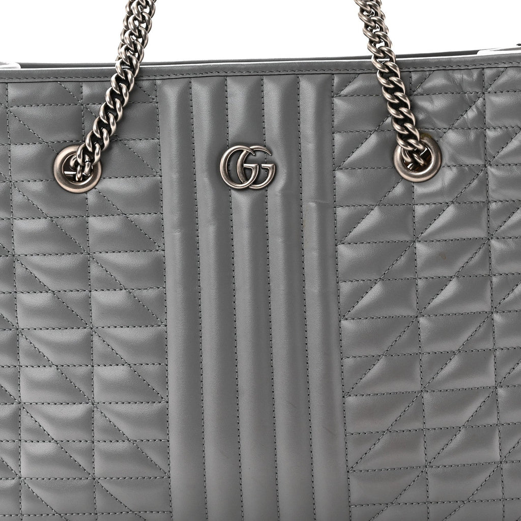 Calfskin Matelasse Aria Medium GG Marmont Shoulder Tote  Deep Grey wholesalehk.shop