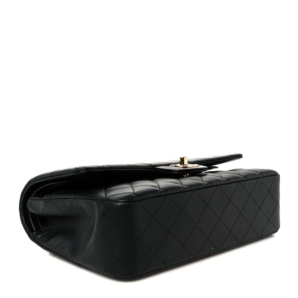 Lambskin Quilted Medium Double Flap Black wholesalehk.shop