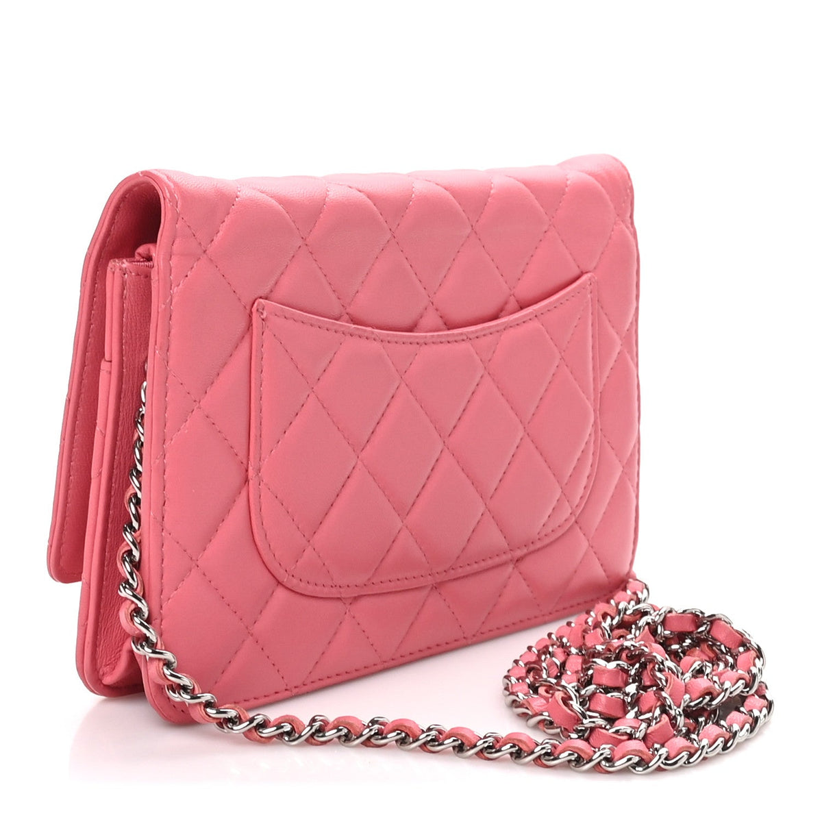 Lambskin Quilted Wallet On Chain WOC Pink wholesalehk.shop