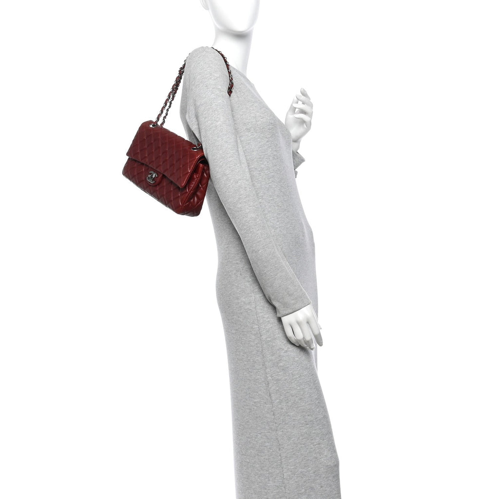 Lambskin Quilted Medium Double Flap Burgundy wholesalehk.shop