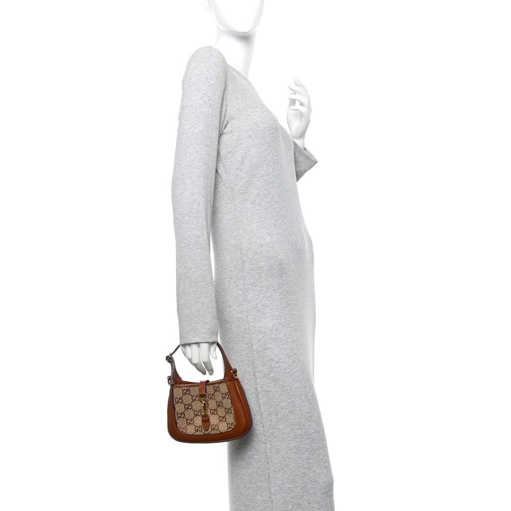 New Canvas Charisma Calfskin Crystal GG Monogram Mini Jackie 1961 Hobo Camel Ebony £¨ Direct shipment via from wholesalehk.shop