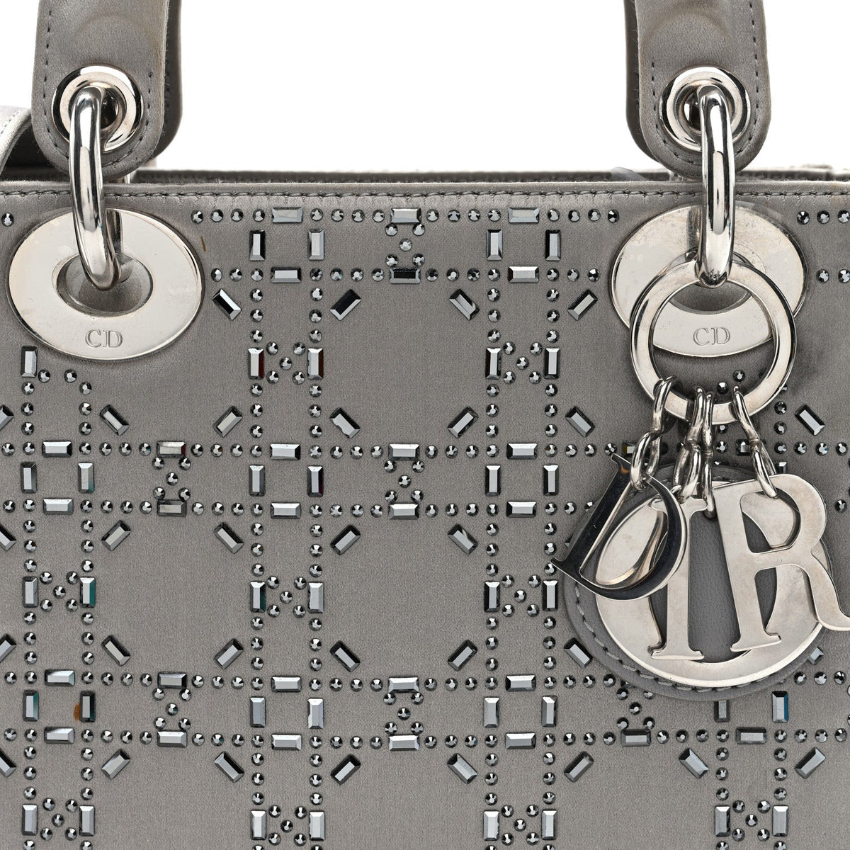 Satin Crystal Cannage Mini Lady Dior Gray wholesalehk.shop