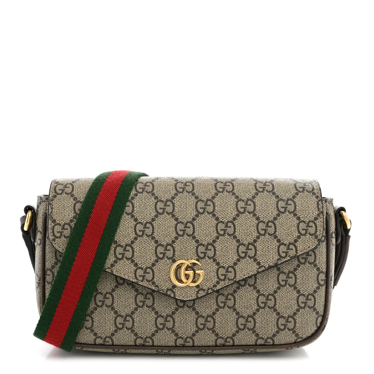GG Supreme Monogram Textured Dollar Calfskin Web Mini Ophidia Envelope Shoulder Bag Beige Ebony wholesalehk.shop