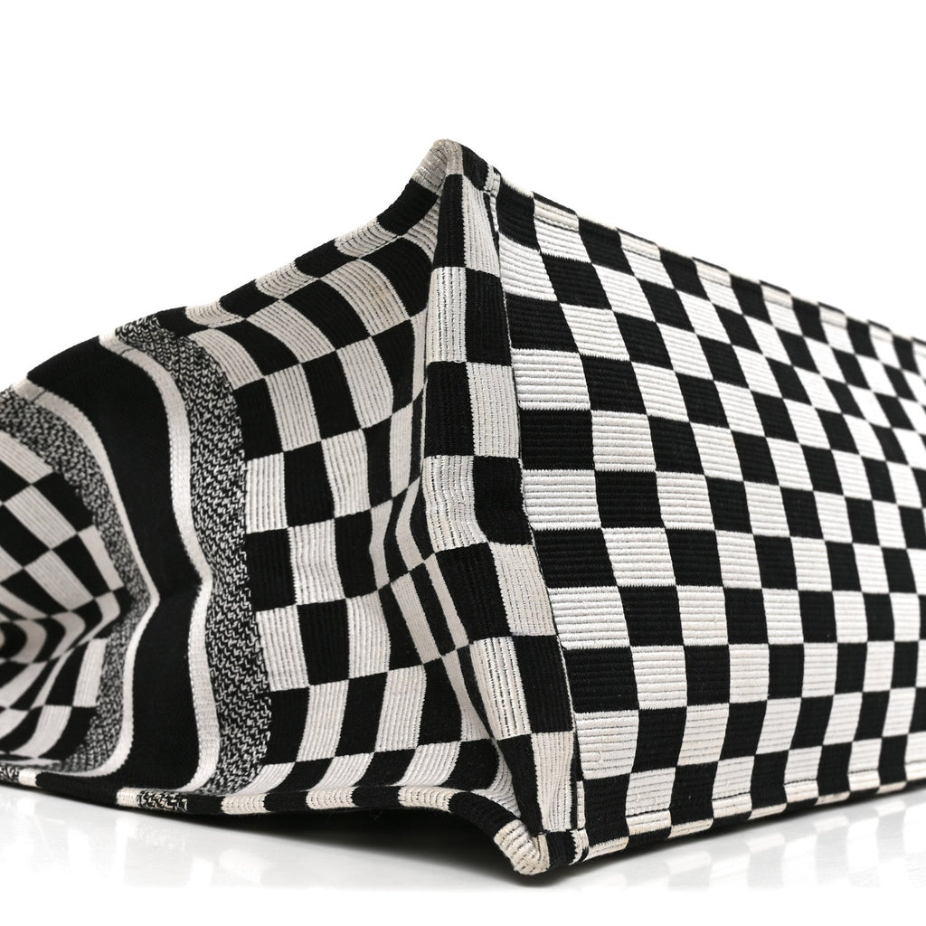Canvas Embroidered Checkered Book Tote Black White £¨ Direct shipment via from wholesalehk.shop