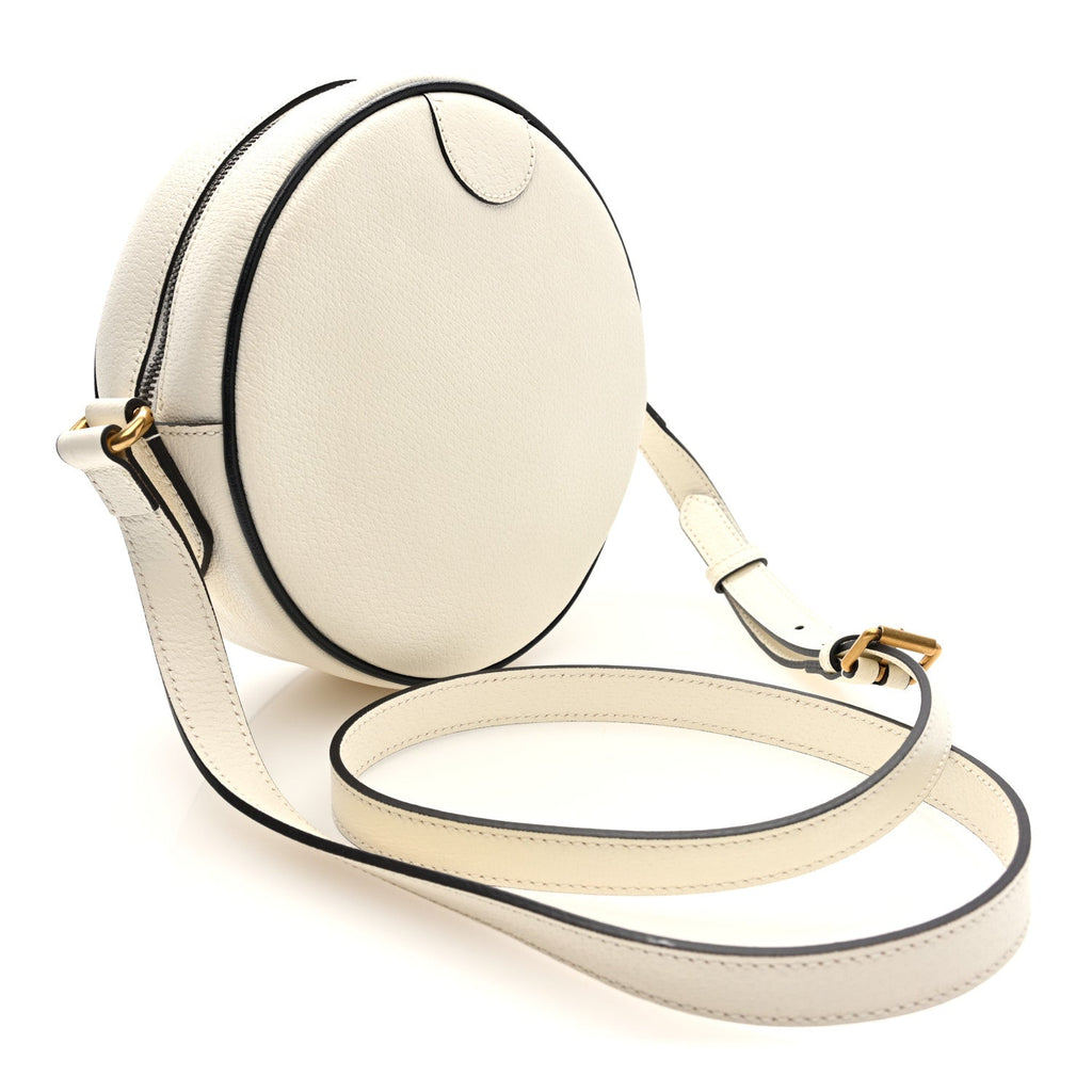 X ADIDAS Textured Dollar Calfskin Web Trefoil Logo Small Ophidia Round Shoulder Bag Off White Black wholesalehk.shop