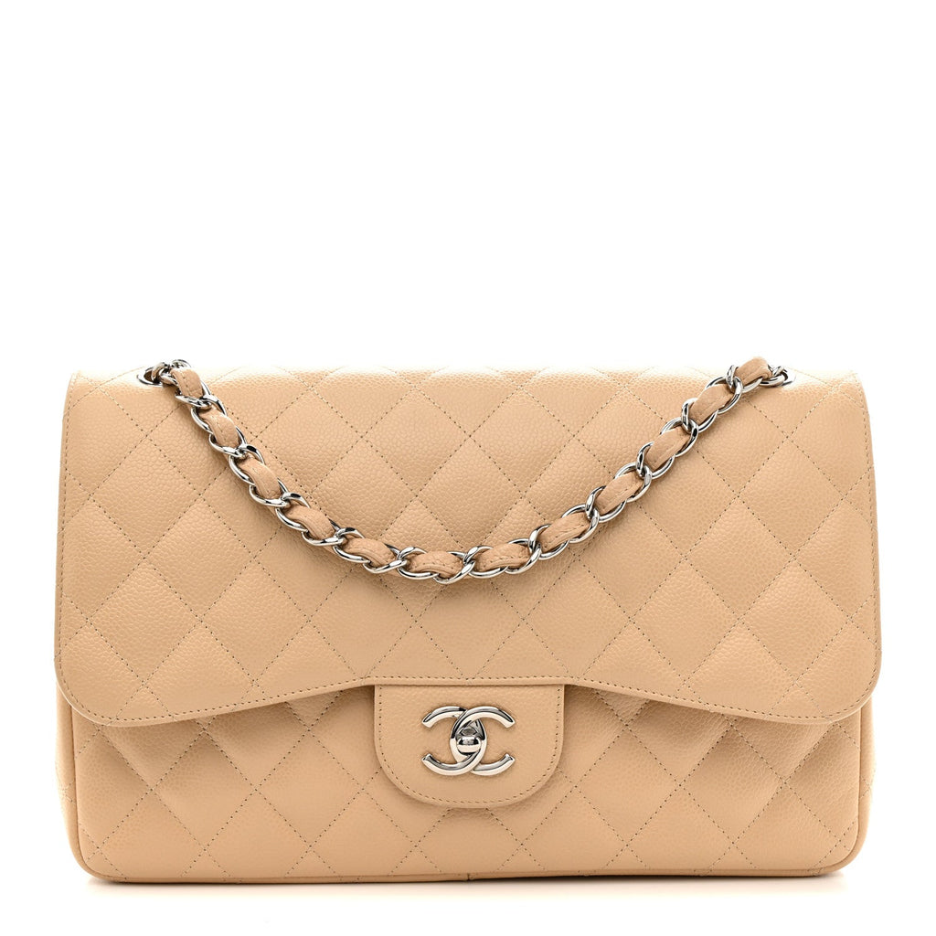 Caviar Quilted Jumbo Double Flap Light Beige wholesalehk.shop