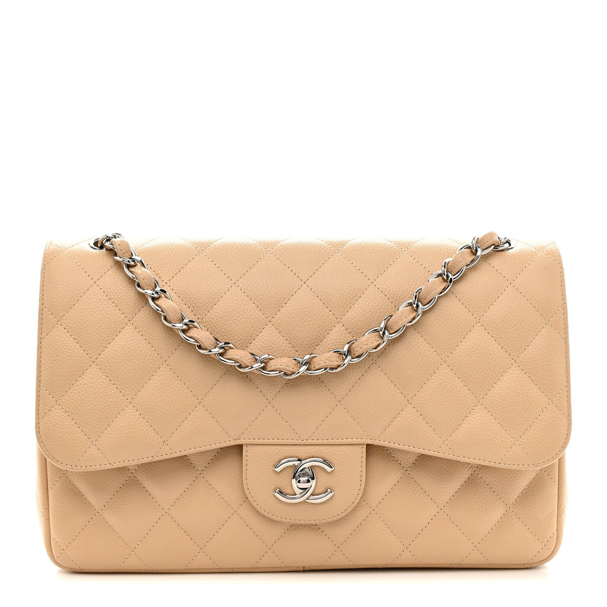 Caviar Quilted Jumbo Double Flap Light Beige wholesalehk.shop