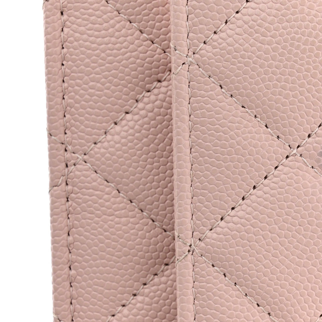 Caviar Quilted Crystal Enamel CC Wallet On Chain WOC Light Pink wholesalehk.shop