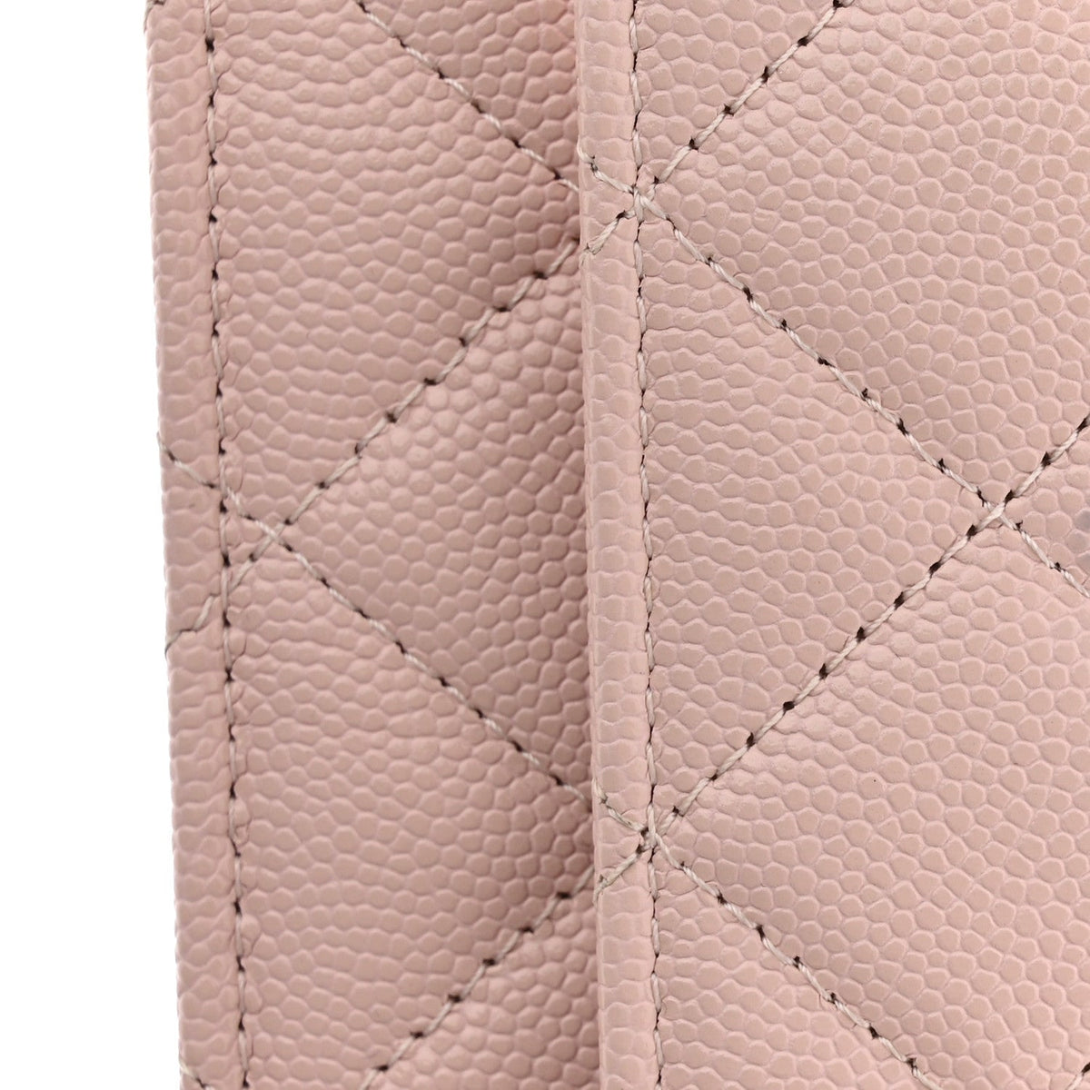 Caviar Quilted Crystal Enamel CC Wallet On Chain WOC Light Pink wholesalehk.shop