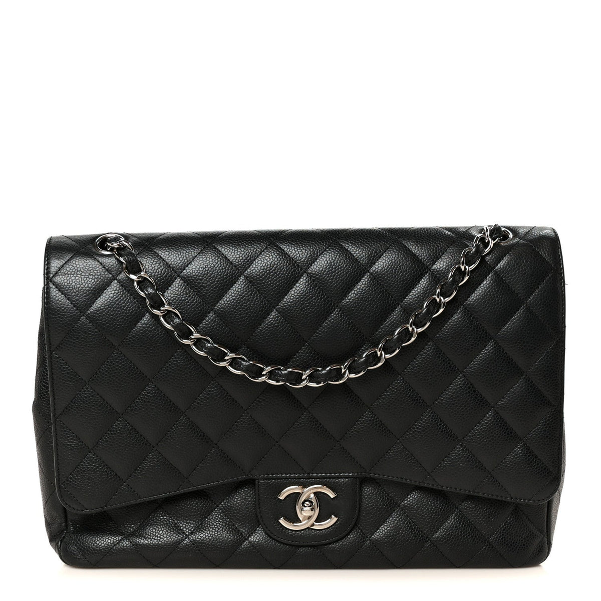 Caviar Quilted Maxi Double Flap Black wholesalehk.shop