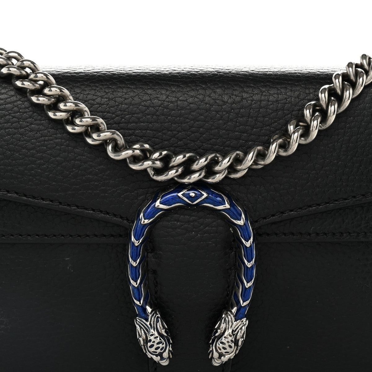 Dollar Calfskin Enamel Small Dionysus Shoulder Bag Black Electric Blue wholesalehk.shop