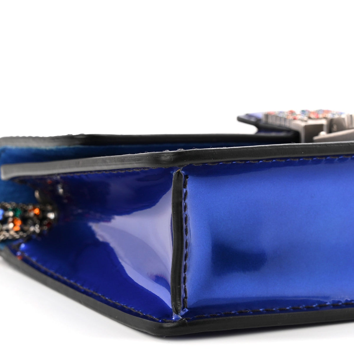 Metallic Patent Crystal Dioraddict Flap Bag Blue wholesalehk.shop