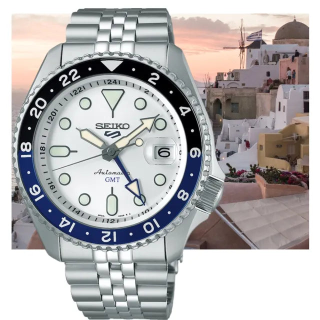 Seiko 5 Sports SKX GMT Automatic Sky Blue Dial Silver Steel Strap Watch For Men - SSK033K1 wholesalehk.shop