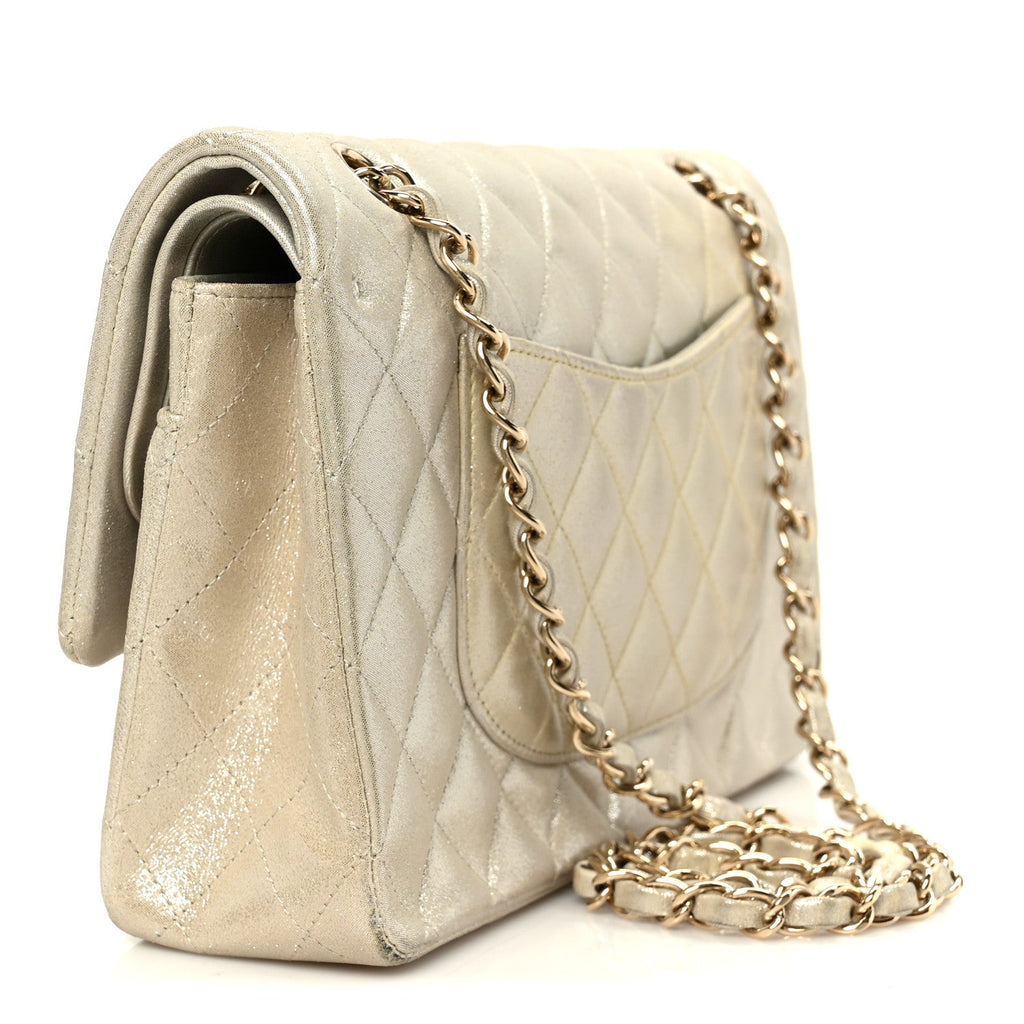 Metallic Canvas Quilted Medium Double Flap Light Gold wholesalehk.shop