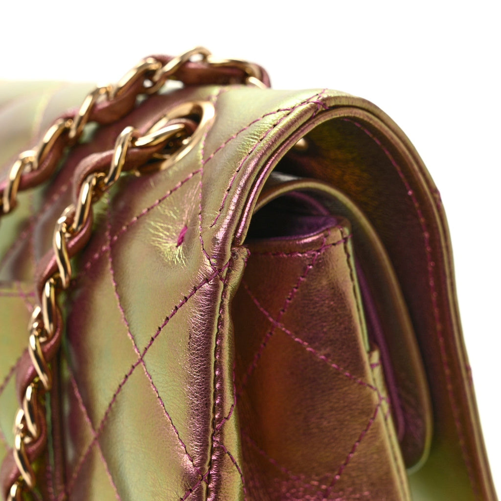 Iridescent Lambskin Quilted Medium Double Flap Purple wholesalehk.shop