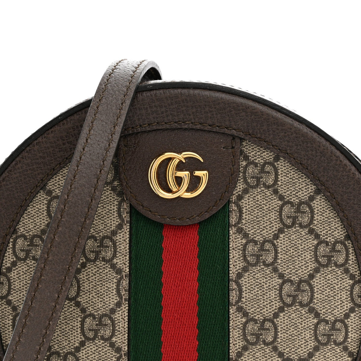 GG Supreme Monogram Web Mini Ophidia Round Shoulder Bag Brown wholesalehk.shop