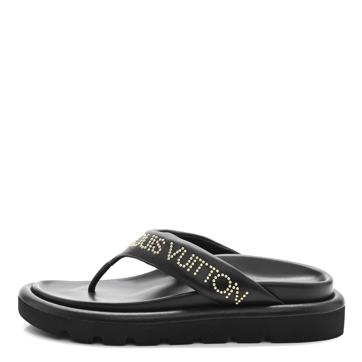 Calfskin Logo Studded Pillow Flat Thong Sandals 35 Black £¨ Direct shipment via from wholesalehk.shop