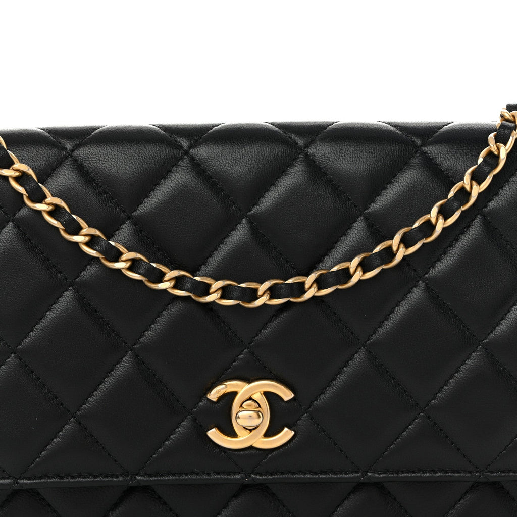 Lambskin Quilted CC Pearl Crush Wallet on Chain WOC Black wholesalehk.shop