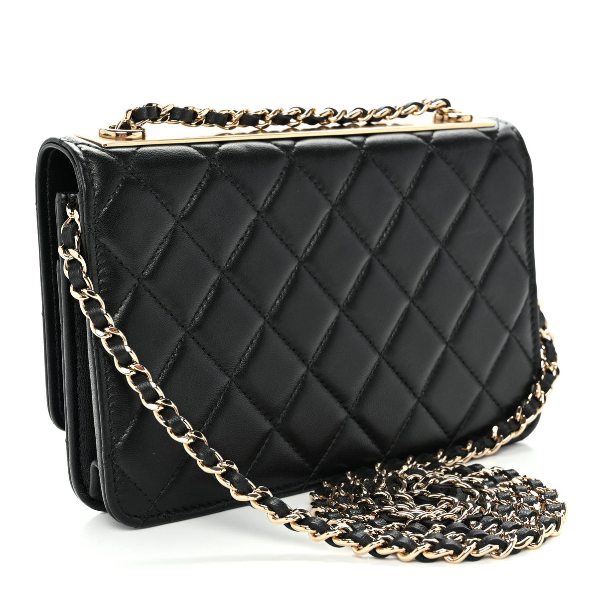 Lambskin Quilted Trendy CC Wallet On Chain WOC Black wholesalehk.shop