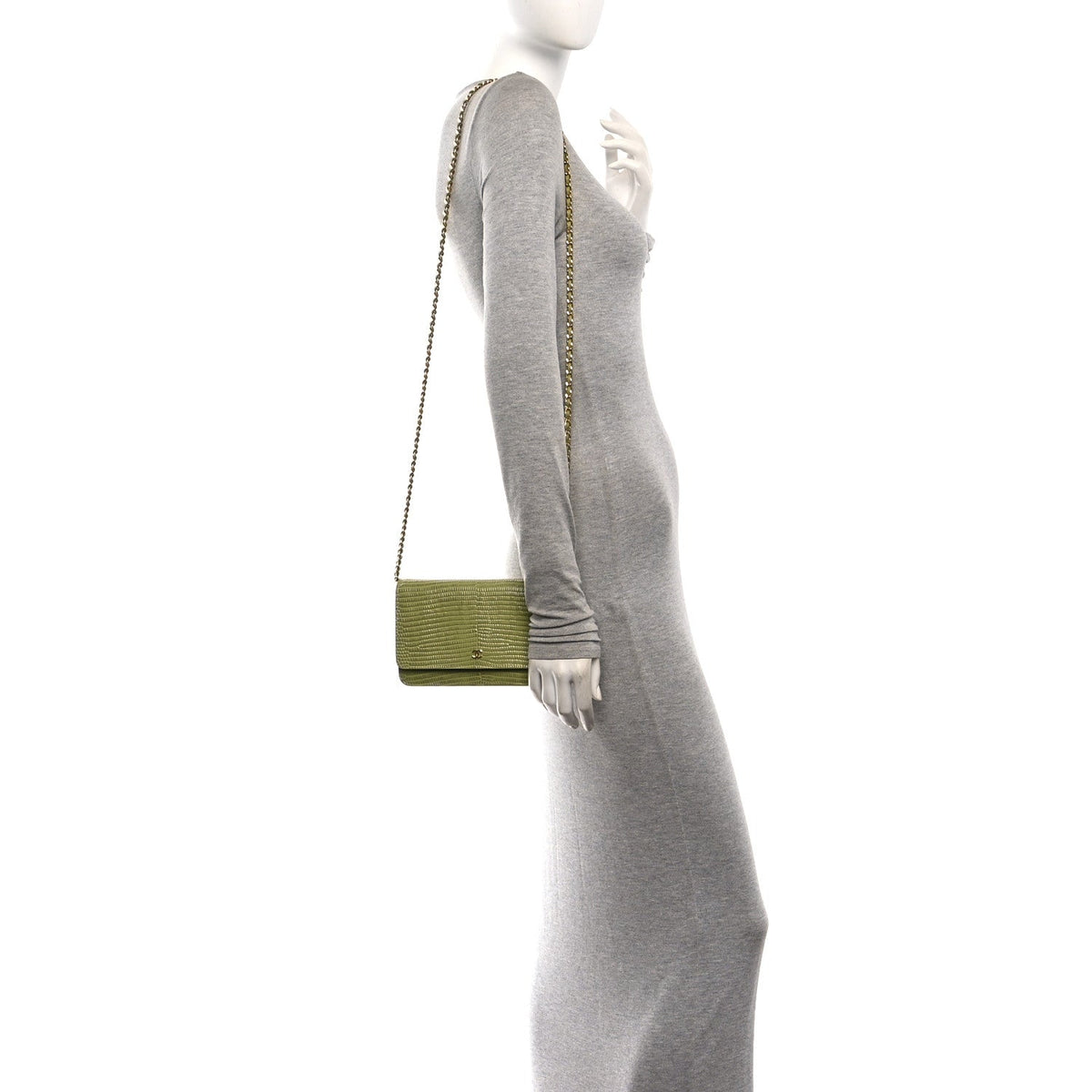 Calfskin Lizard Embossed Wallet On Chain WOC Green wholesalehk.shop