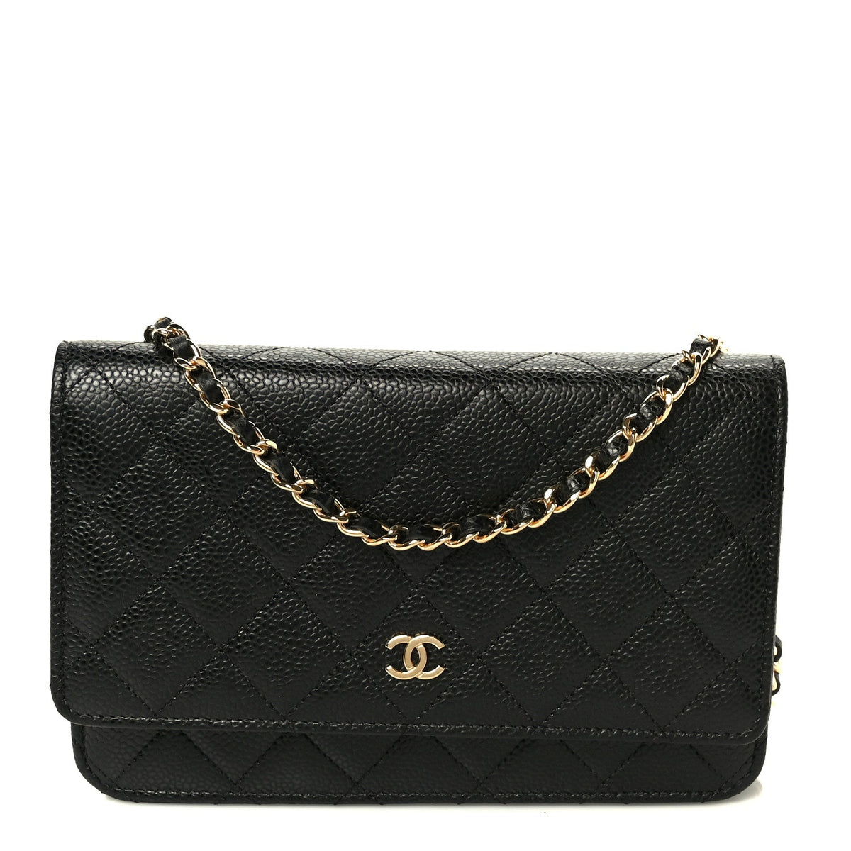 Caviar Quilted Wallet on Chain WOC Black wholesalehk.shop