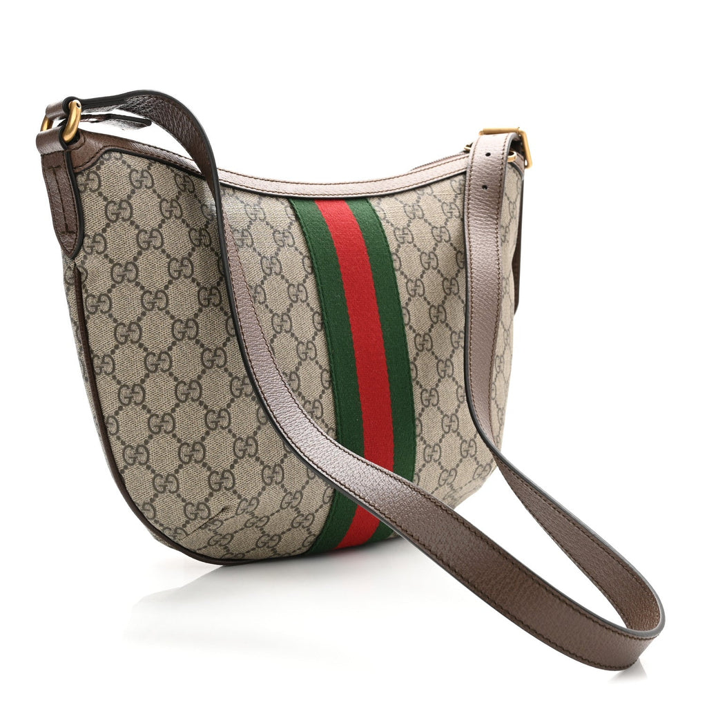 GG Supreme Monogram Web Small Ophidia Half Moon Hobo Brown wholesalehk.shop