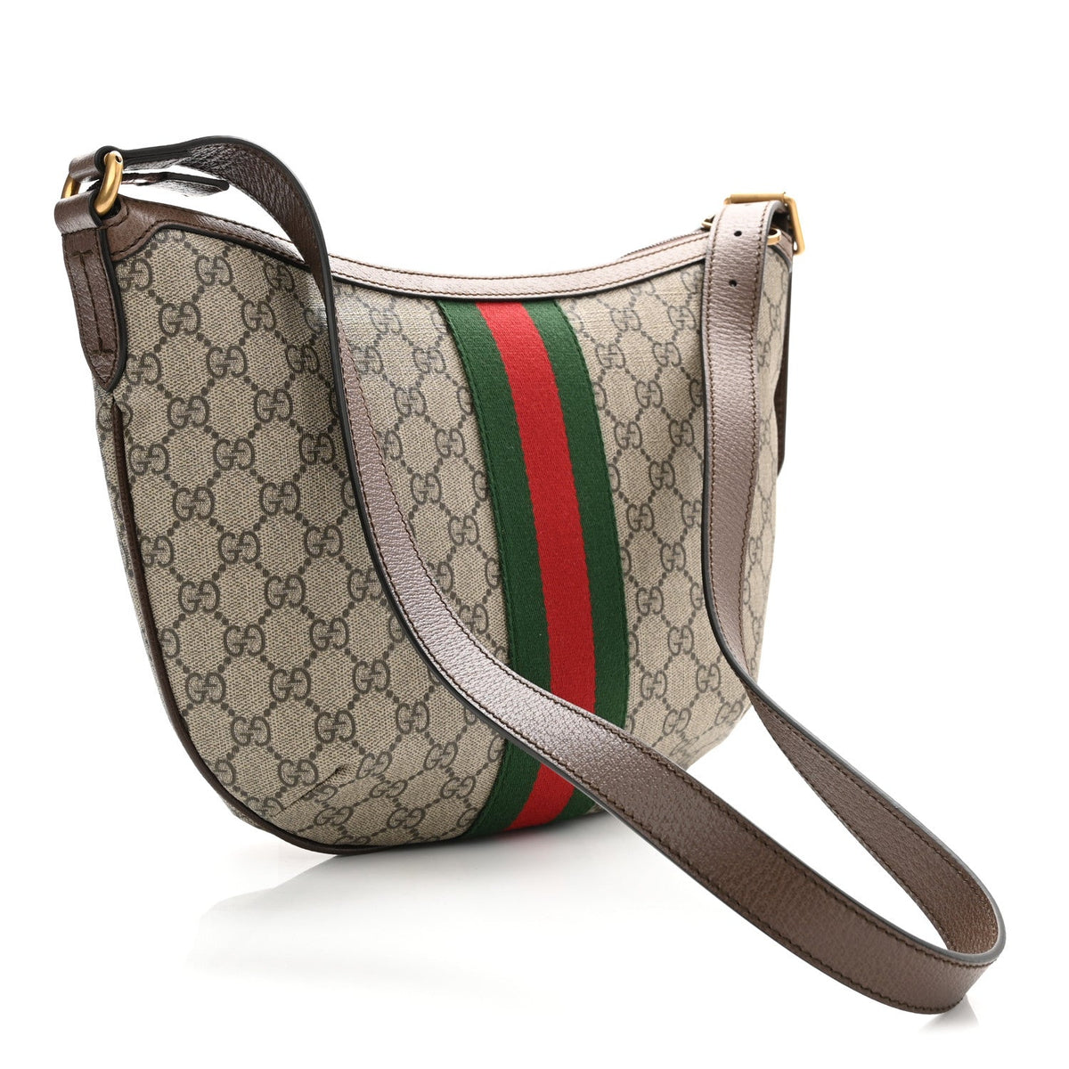 GG Supreme Monogram Web Small Ophidia Half Moon Hobo Brown wholesalehk.shop