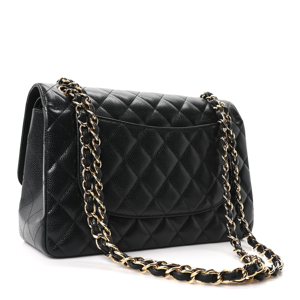 Caviar Quilted Jumbo Double Flap Black wholesalehk.shop