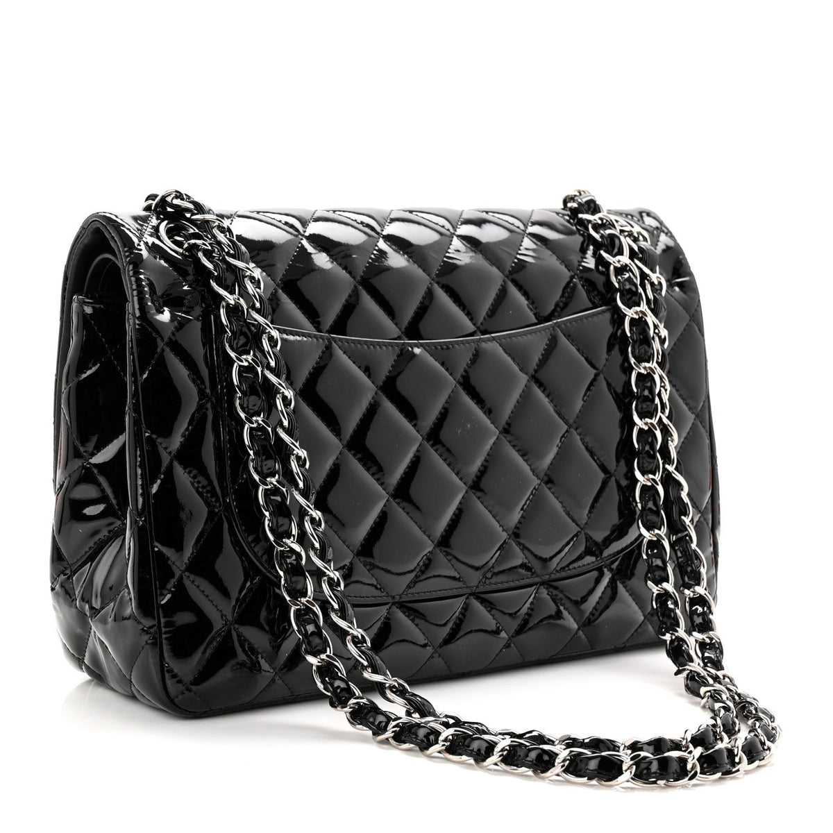 Patent Quilted Jumbo Double Flap Black wholesalehk.shop