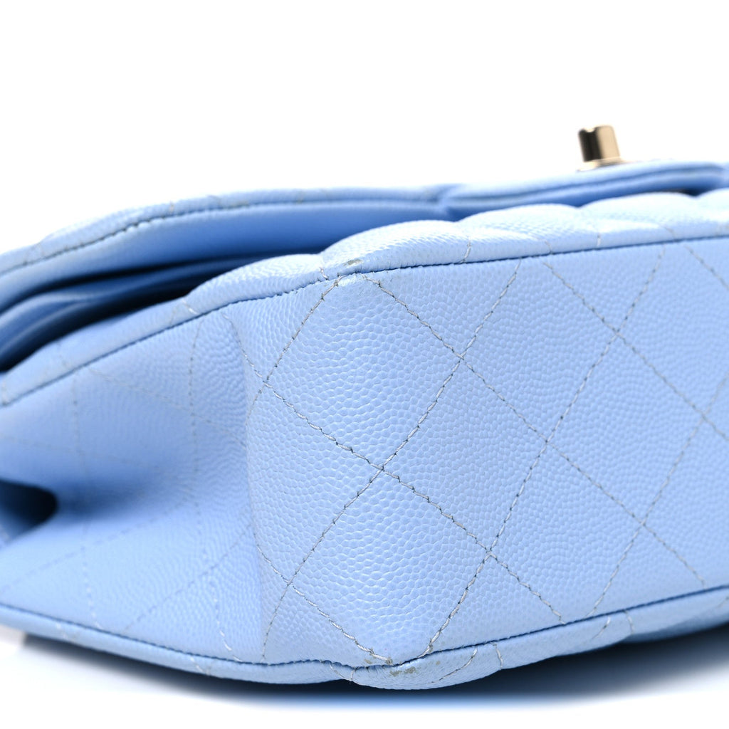 Caviar Quilted Small Double Flap Light Blue wholesalehk.shop