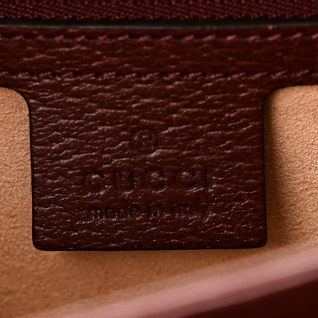 GG Supreme Monogram Textured Dollar Calfskin Web Small Ophidia Padlock Top Handle Bag Bordeaux £¨ Direct shipment via from wholesalehk.shop