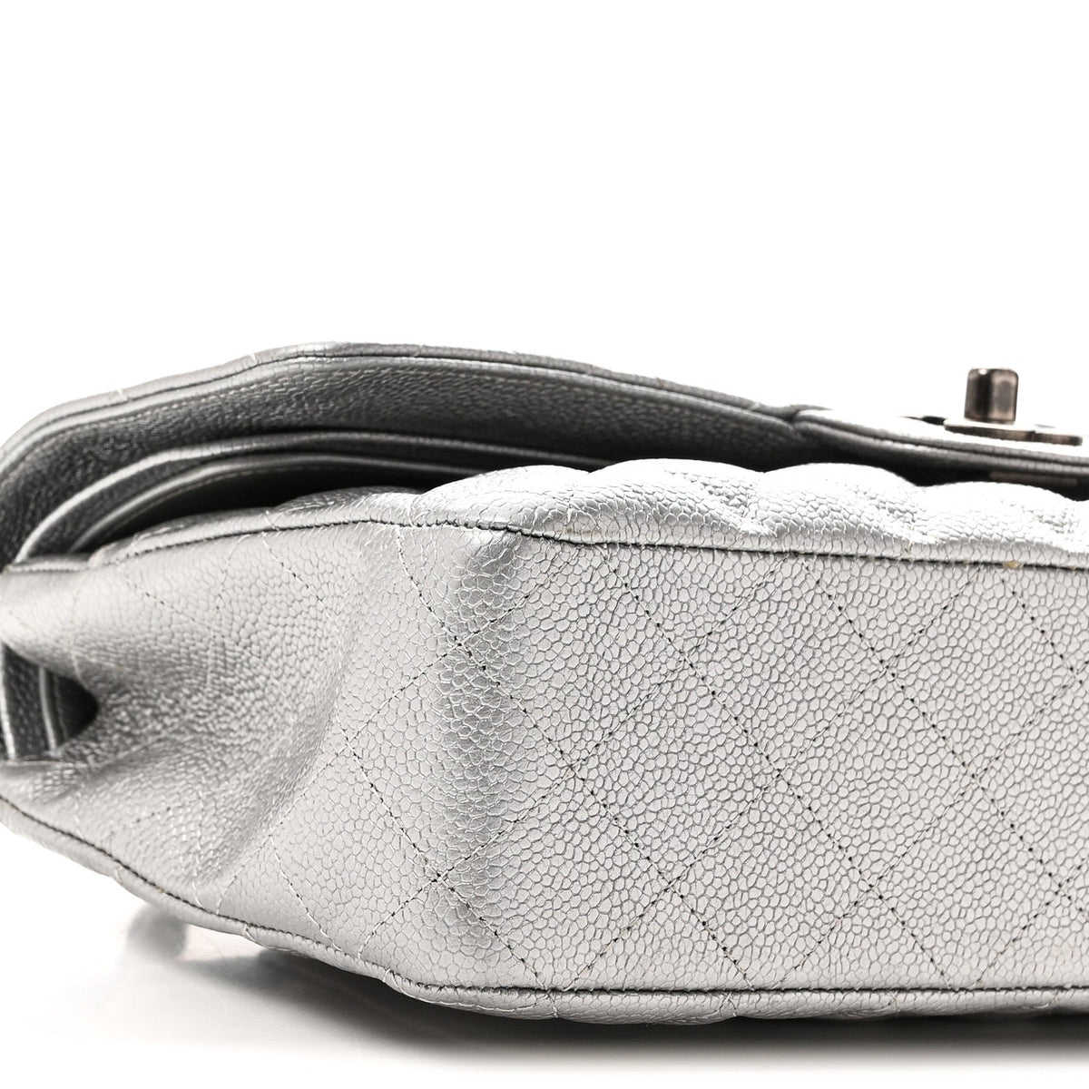 Metallic Caviar Quilted Medium Double Flap Silvery wholesalehk.shop