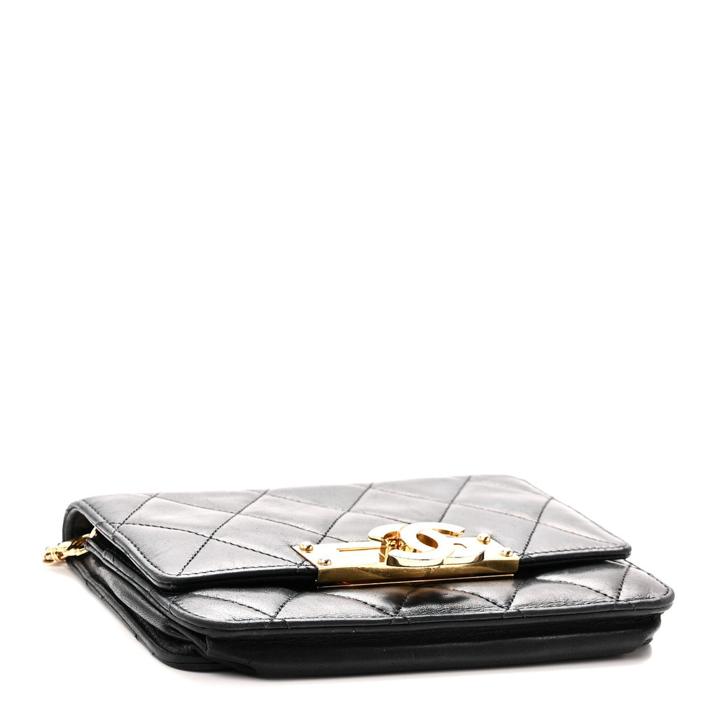 Lambskin Quilted Golden Class Wallet on Chain WOC Black wholesalehk.shop