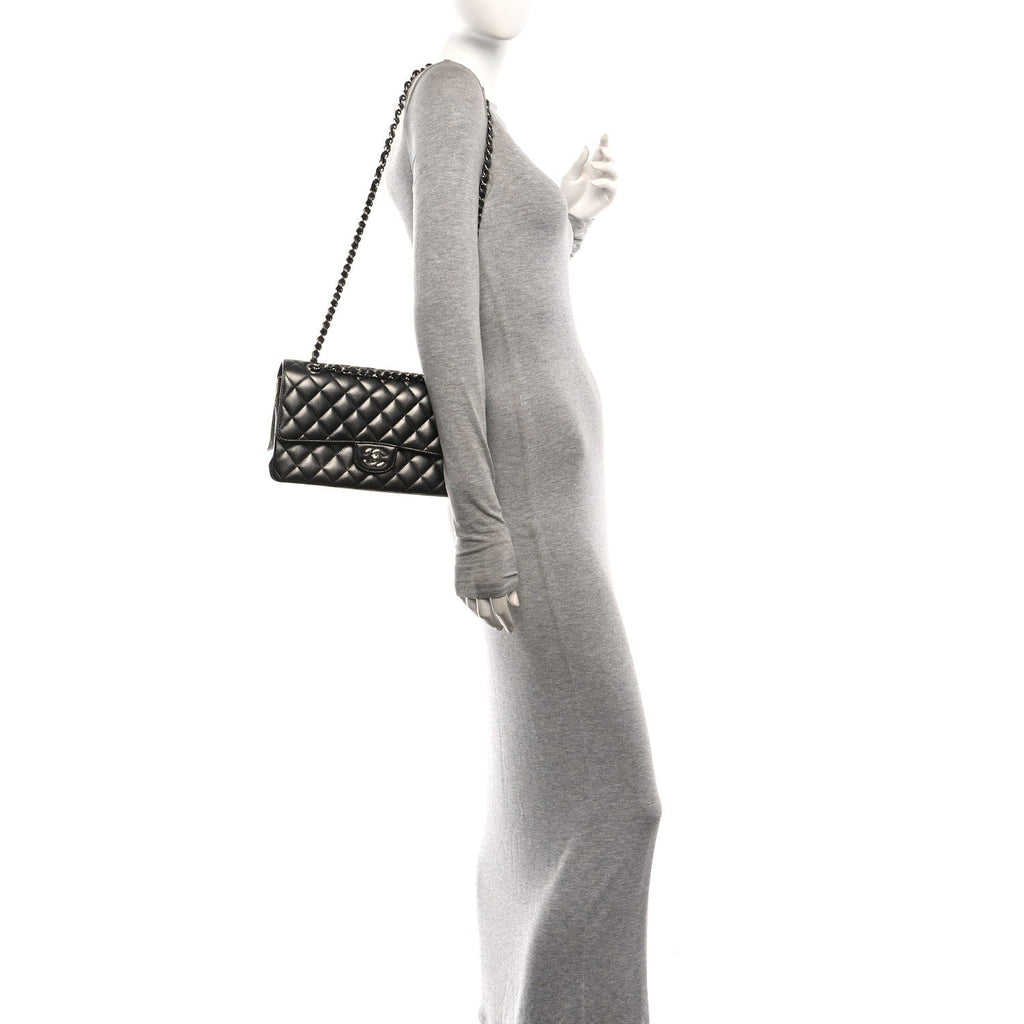 Metallic Lambskin Quilted Medium Double Flap Anthracite wholesalehk.shop