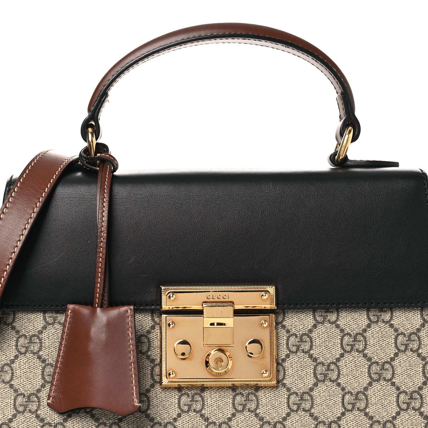 GG Supreme Monogram Calfskin Small Padlock Top Handle Bag Beige Black Cuir £¨ Direct shipment via from wholesalehk.shop