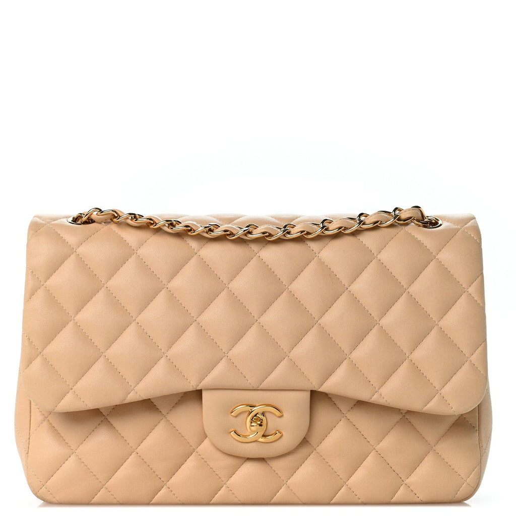 Lambskin Quilted Jumbo Double Flap Light Beige wholesalehk.shop