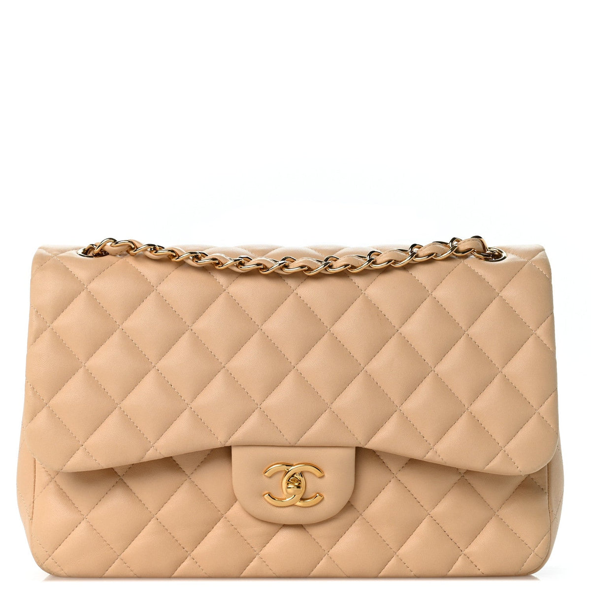 Lambskin Quilted Jumbo Double Flap Light Beige wholesalehk.shop