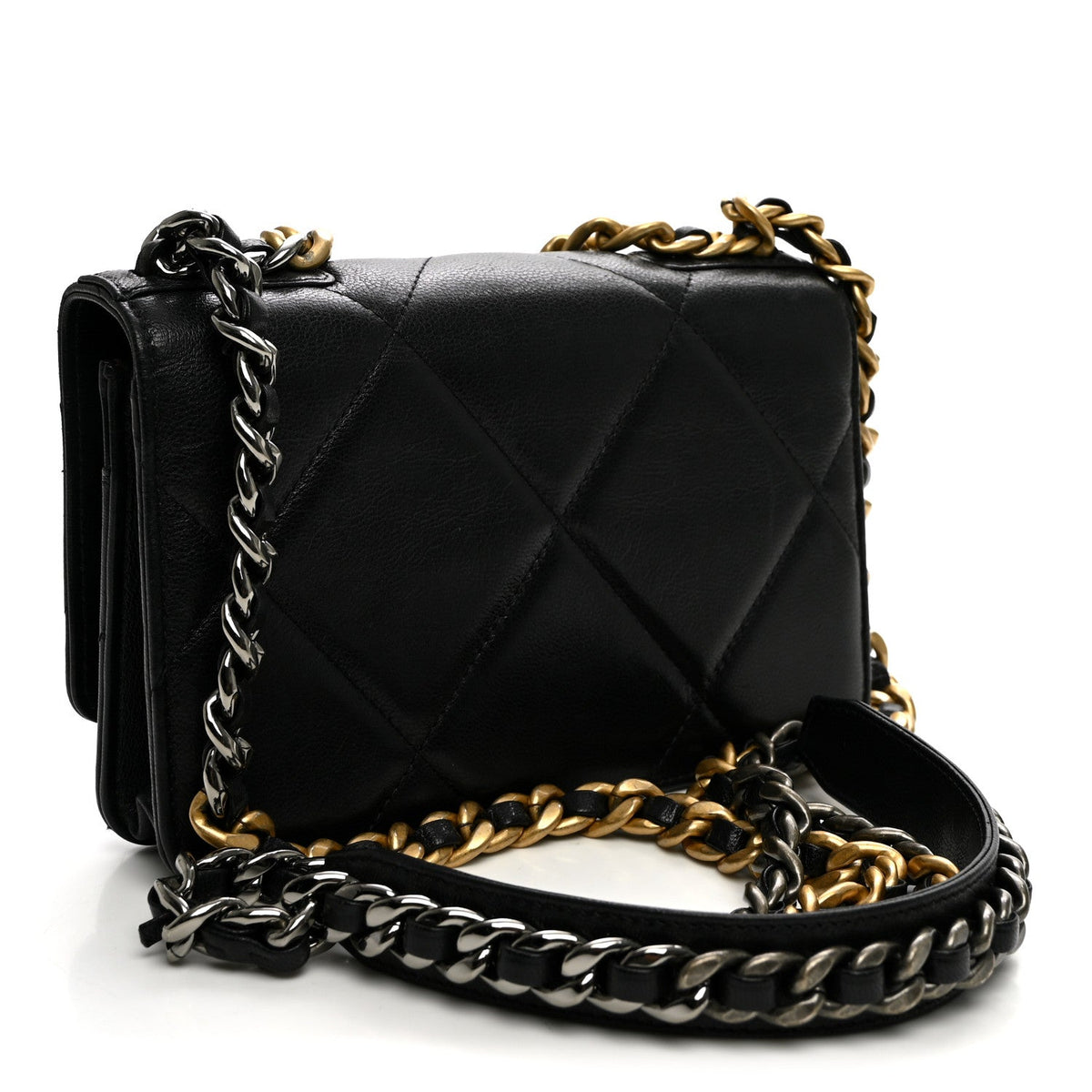 Goatskin Quilted Chanel 19 Wallet On Chain WOC Black wholesalehk.shop