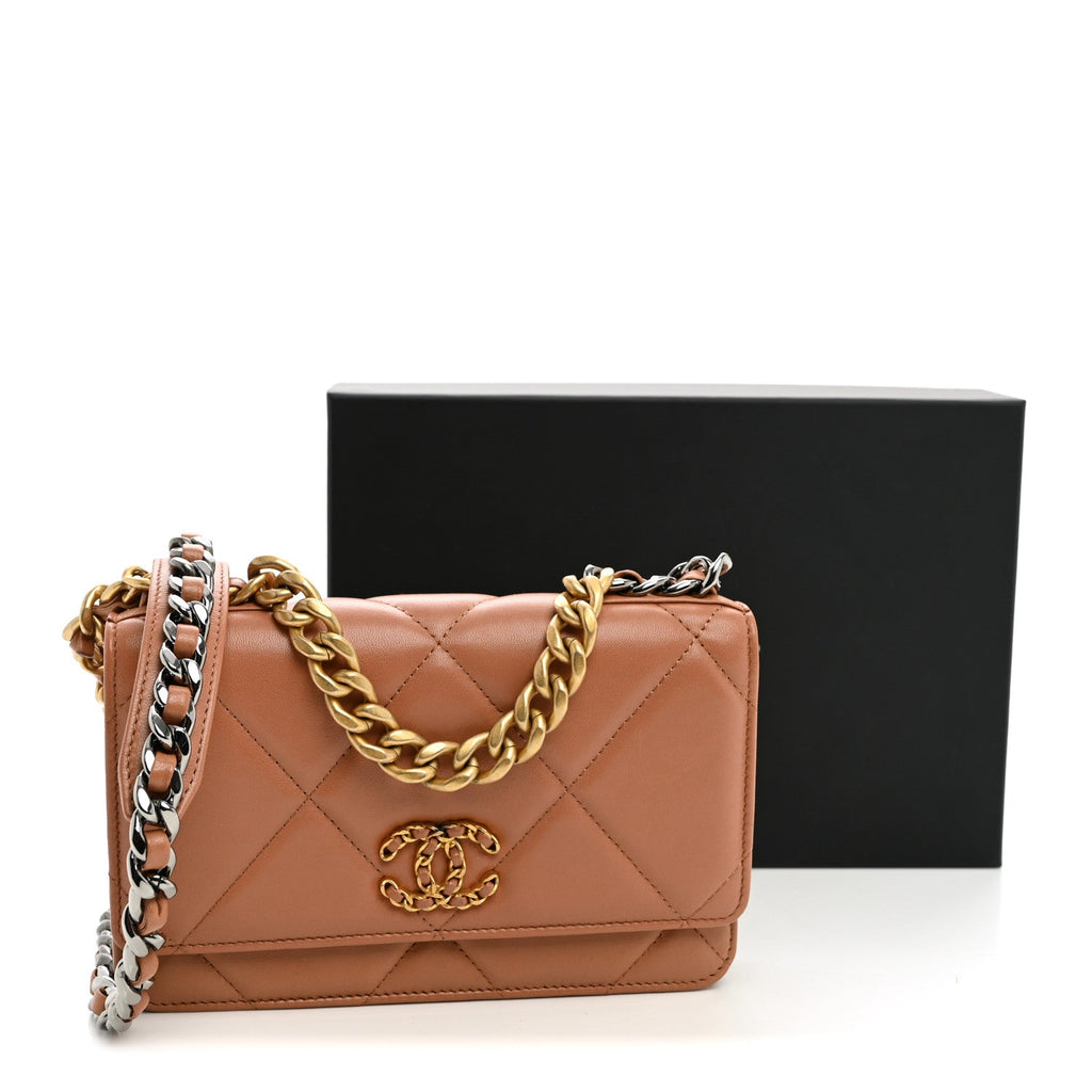 Lambskin Quilted Chanel 19 Wallet On Chain WOC Brown wholesalehk.shop