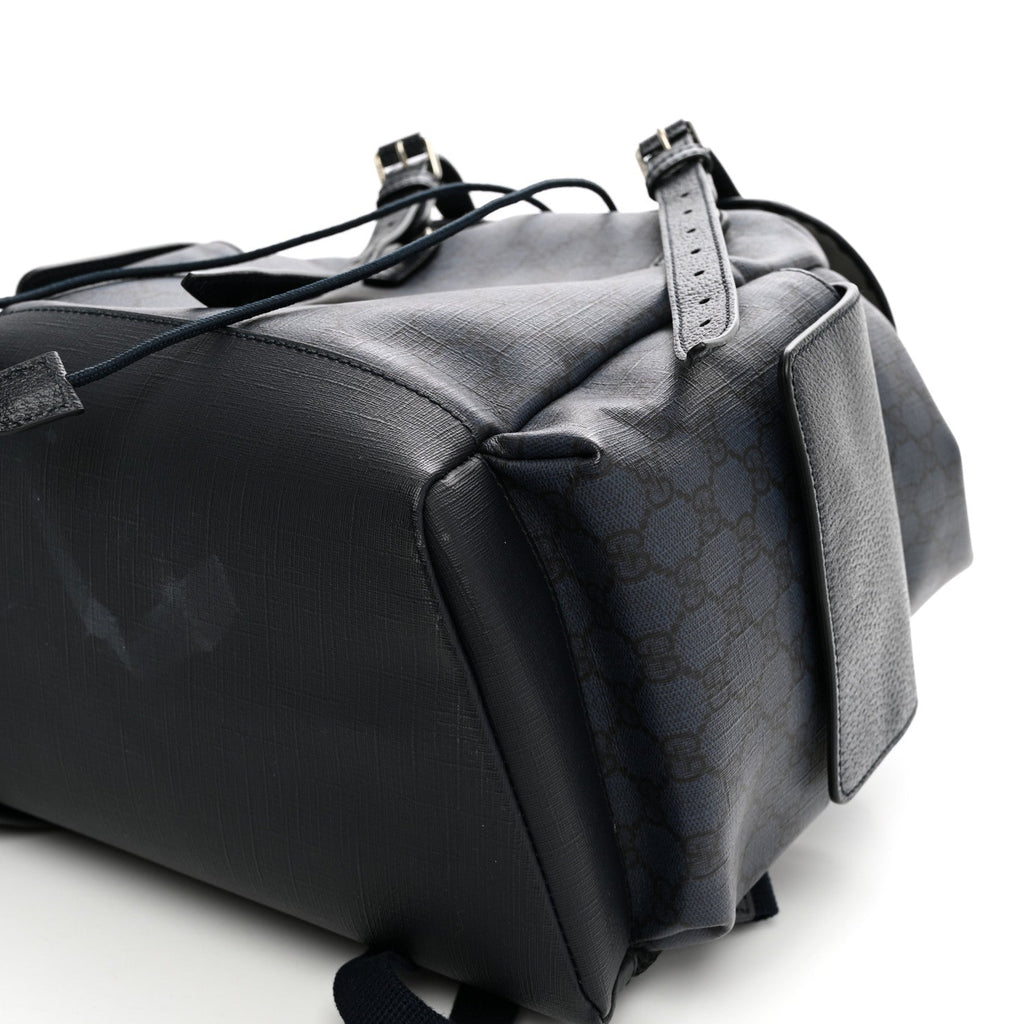 GG Supreme Monogram Textured Dollar Calfskin Medium Ophidia Double Buckle Backpack Blue Dark Blue Black wholesalehk.shop