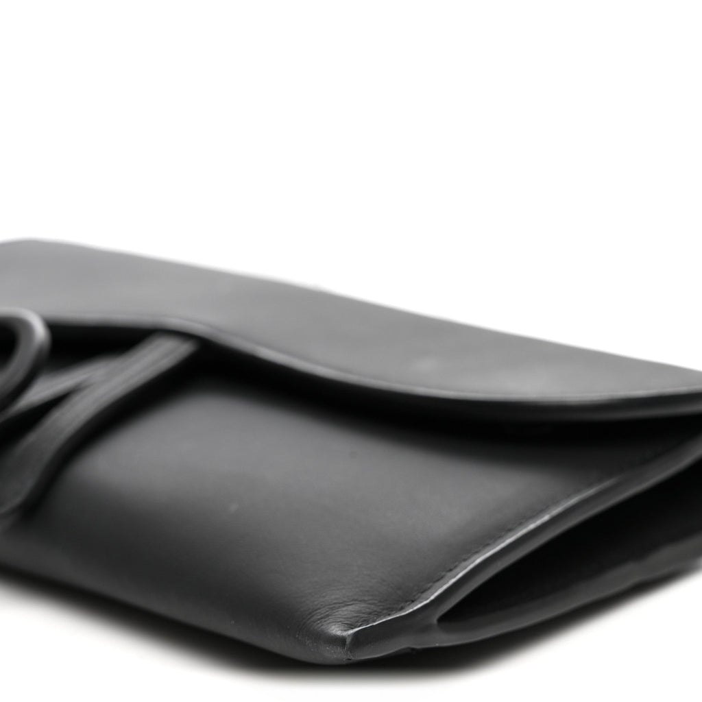 Ultra Matte Calfskin Saddle Chain Wallet Pouch Black wholesalehk.shop