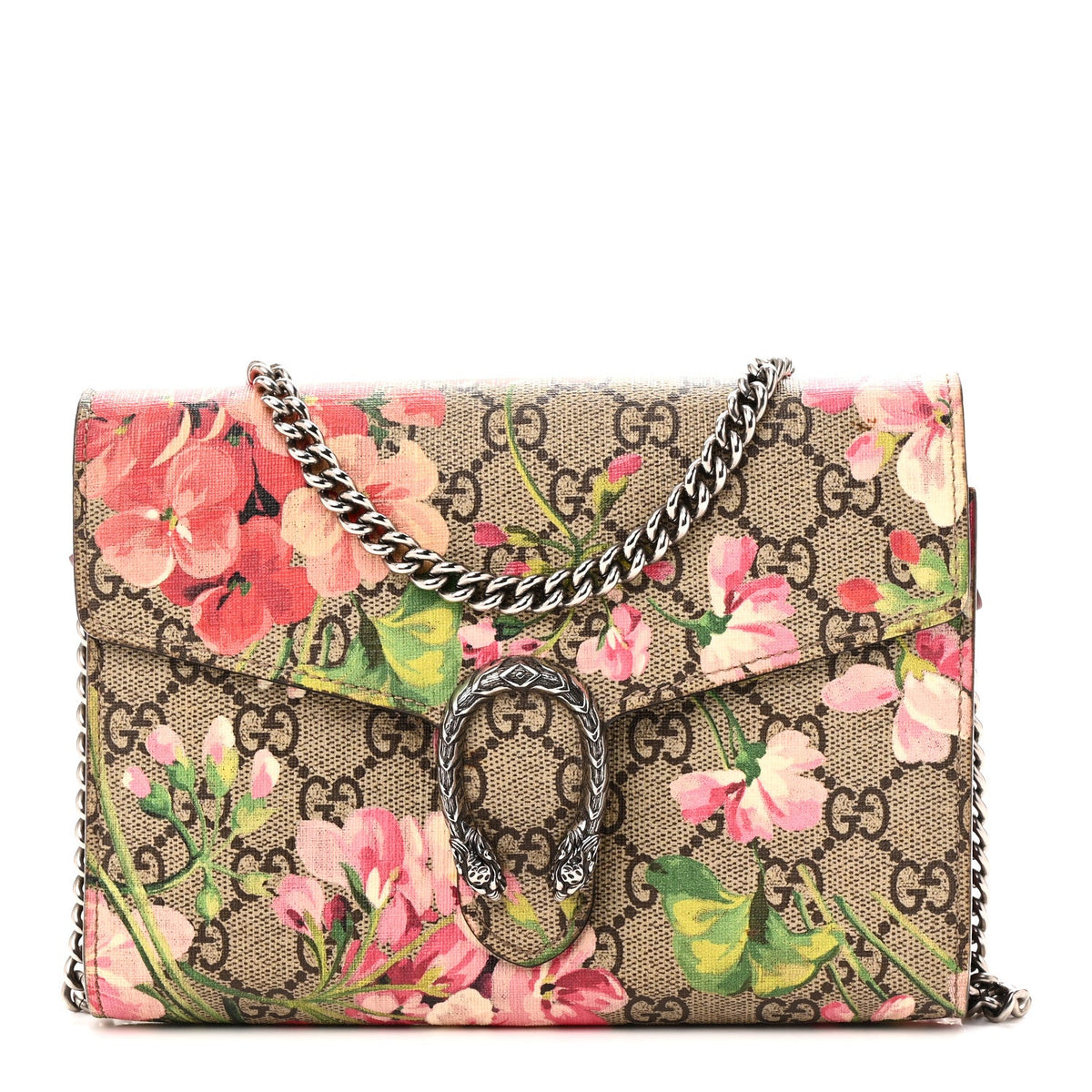 GG Supreme Monogram Blooms Mini Dionysus Chain Wallet Beige Multicolor Dry Rose wholesalehk.shop