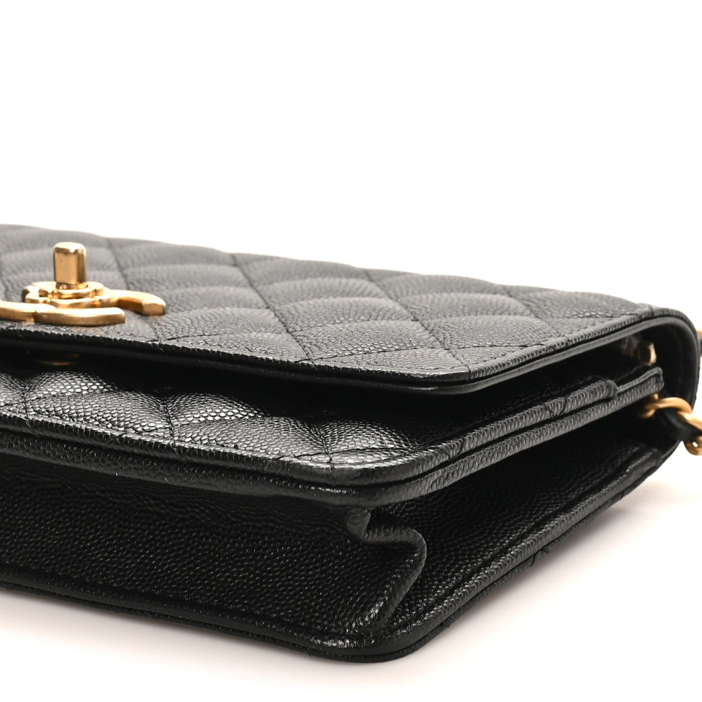 Caviar Quilted Camellia Wallet On Chain WOC Black wholesalehk.shop