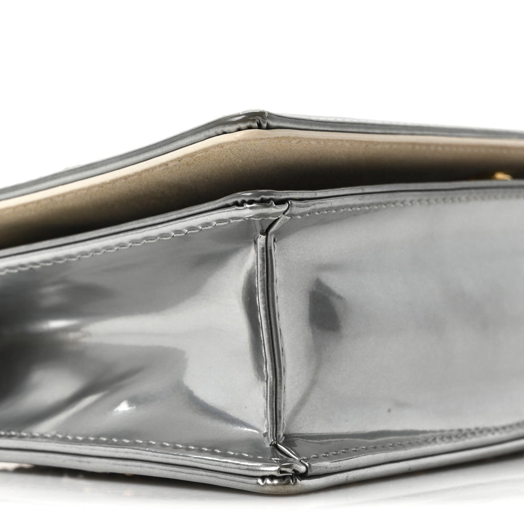 Metallic Patent Studded Diorama Top Handle Wallet on Chain Pouch Silver ¡§ Direct shipment via from wholesalehk.shop