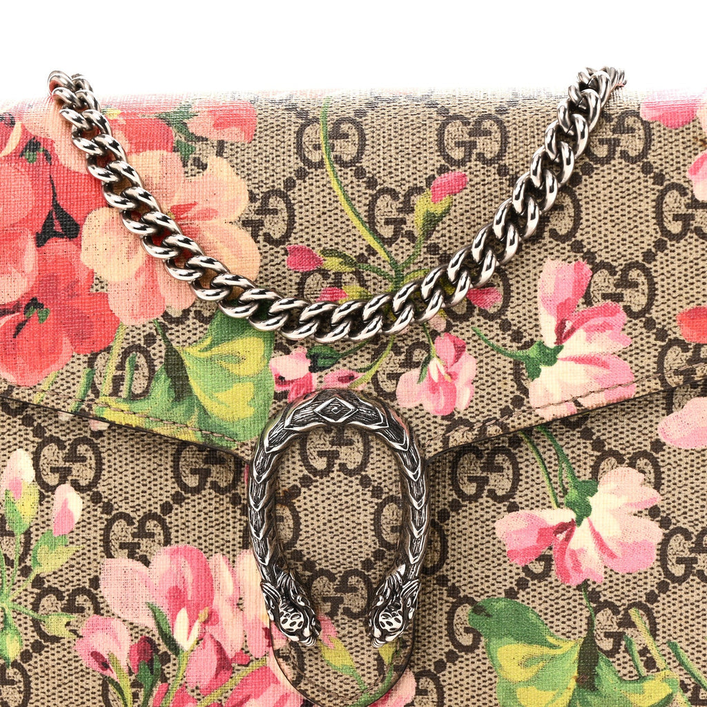 GG Supreme Monogram Blooms Mini Dionysus Chain Wallet Beige Multicolor Dry Rose wholesalehk.shop