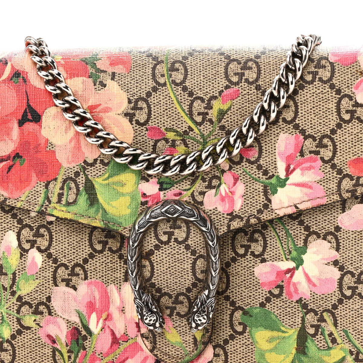 GG Supreme Monogram Blooms Mini Dionysus Chain Wallet Beige Multicolor Dry Rose wholesalehk.shop